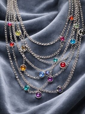 Multi-Color Gemstone Silver Necklace